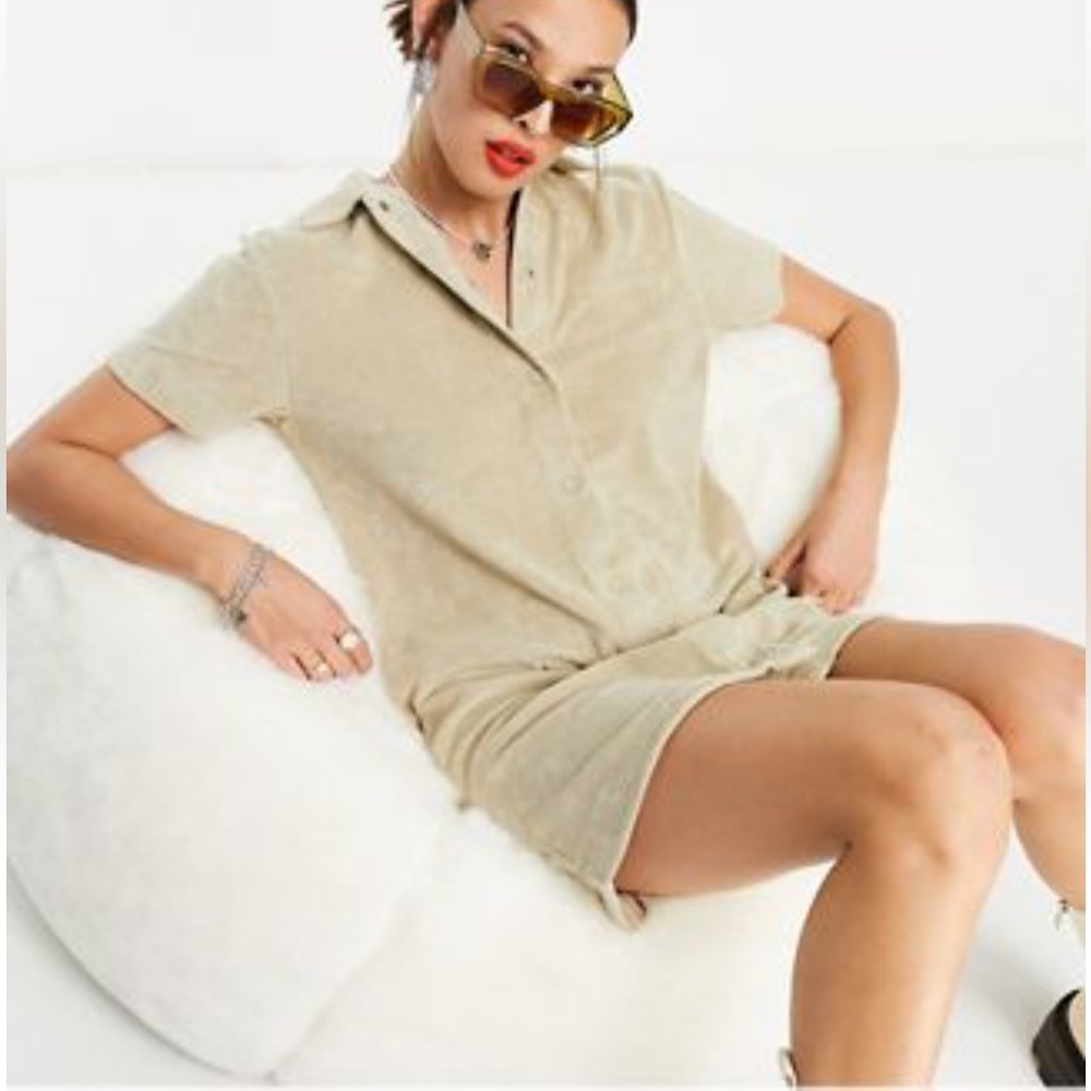 NEUTRAL TOWEL SHORT SLEEVE MINI DRESS | COLLUSION